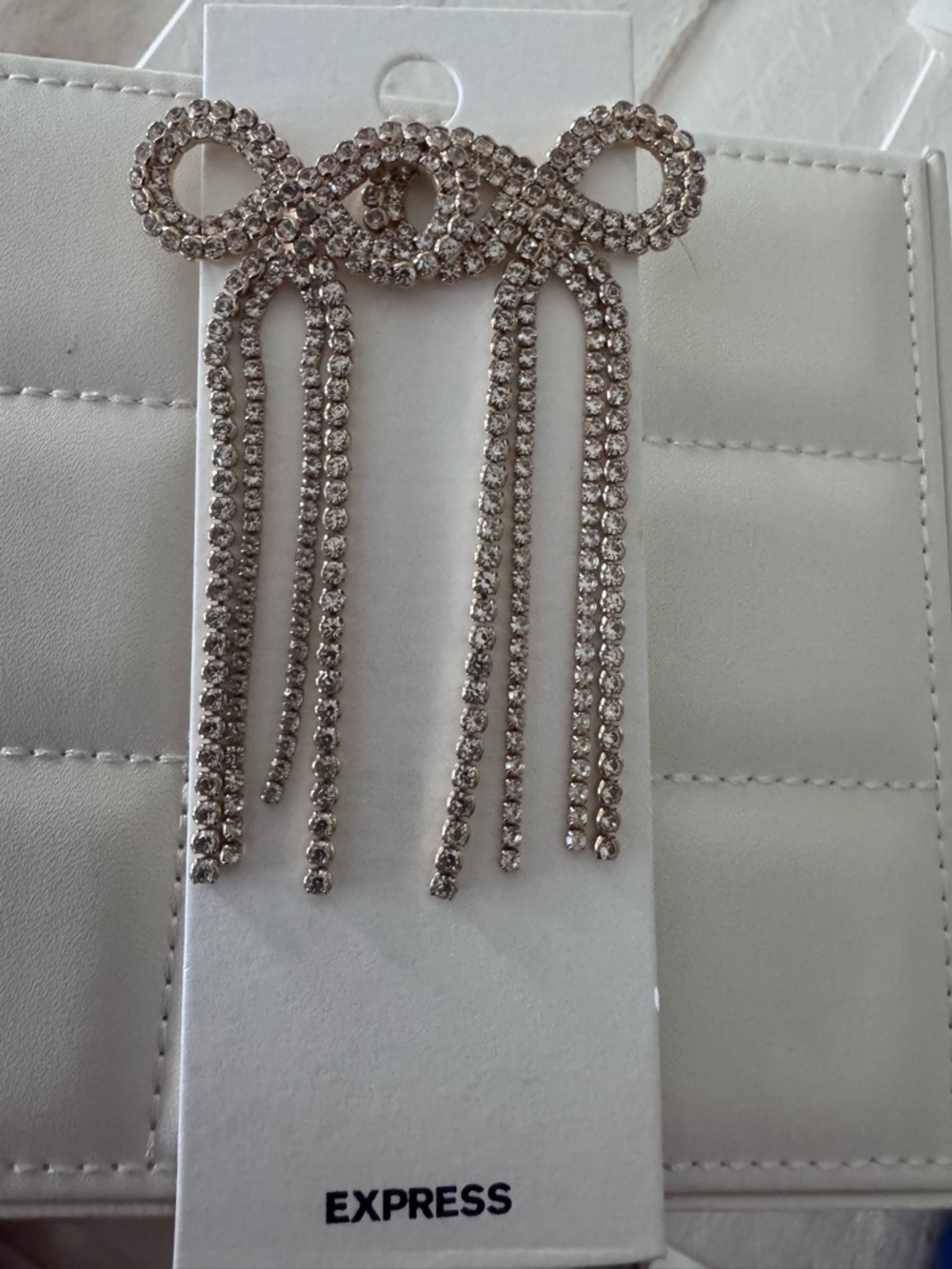 Express Bow Rhinestone Earrings - Picture 3 of 5